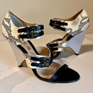 L.A.M.B. Black Grey & Snakeskin Heels with Multiple straps - Size 10 (fits 9)